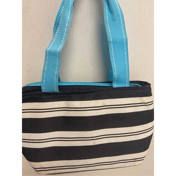 Igloo lunch tote black blue stripes 8x14” zipper and insulated - Picture 4 of 7